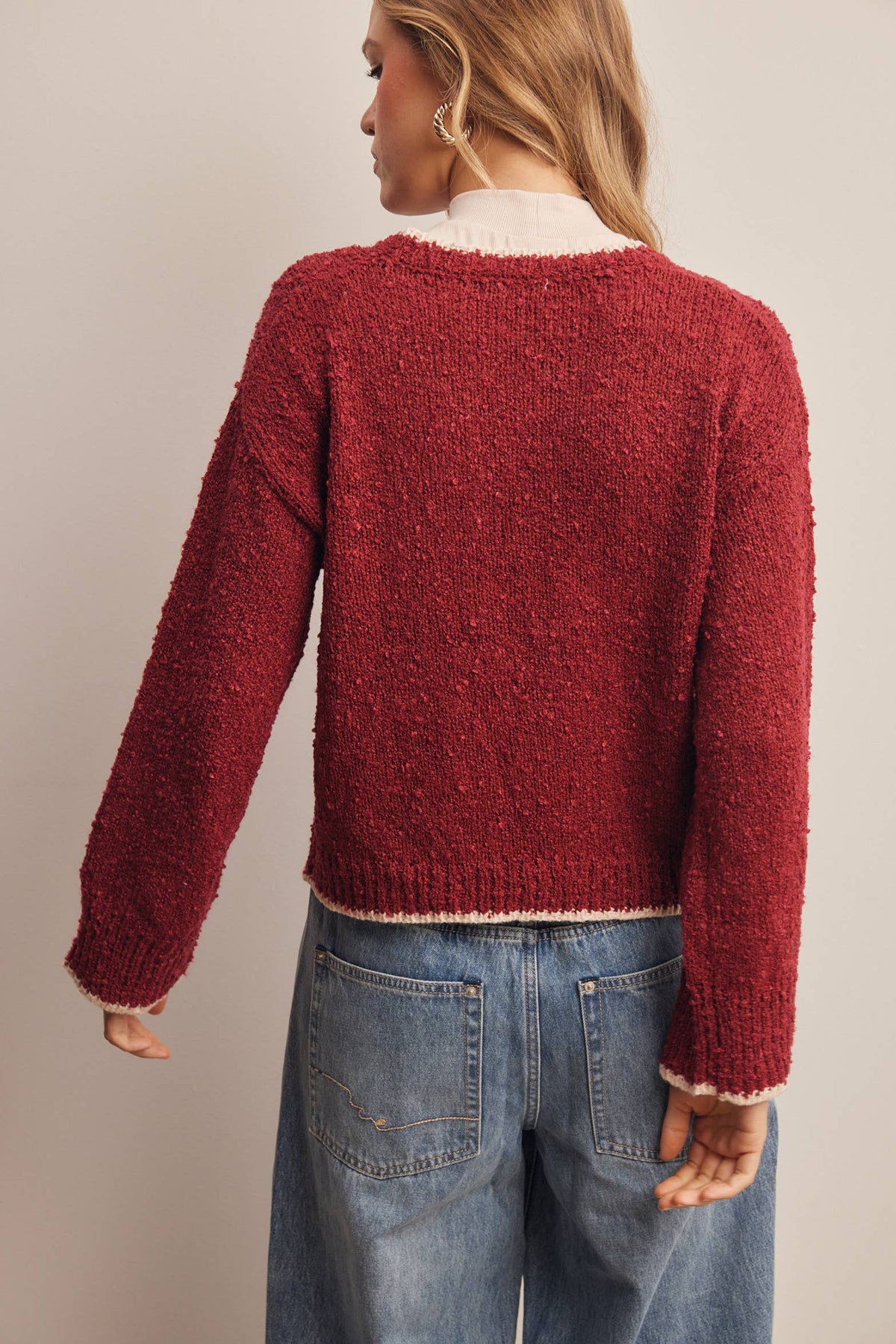 Contrast Trim Bouclé Sweater