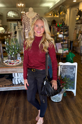 Floral Jacquard Mock Neck