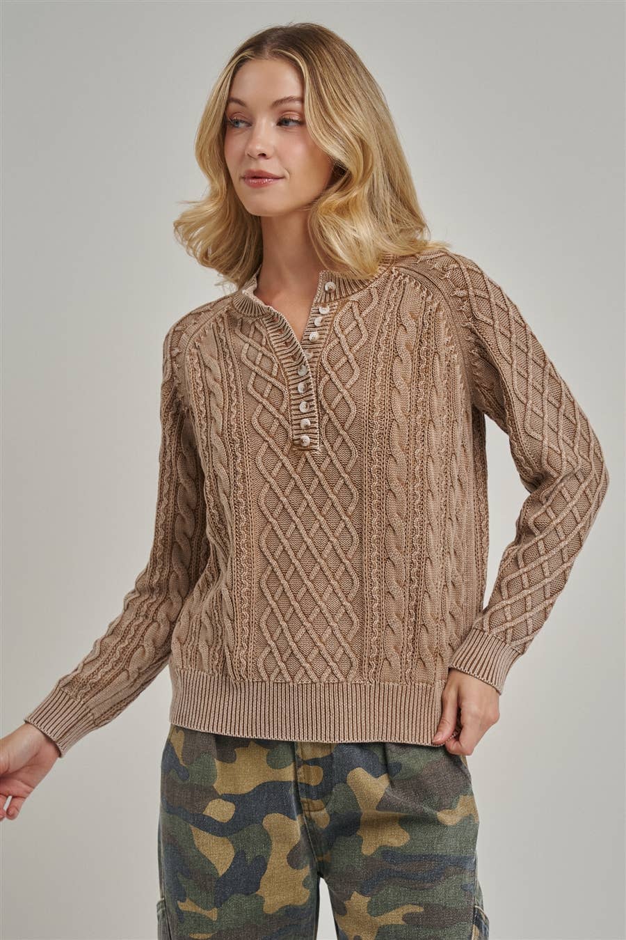 Mineral Washed Cable Knit Sweater