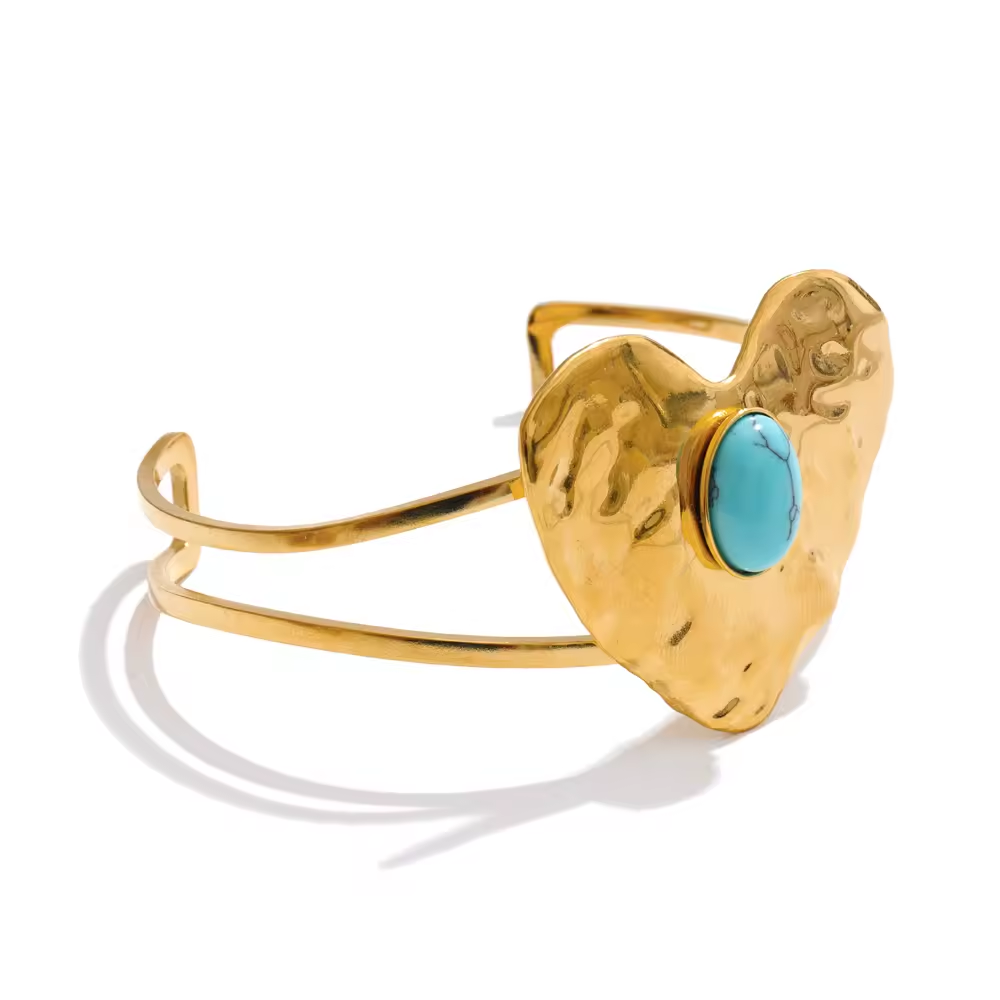 Turquoise Heart Cuff Bracelet 18K Gold-Plated Non-Tarnish