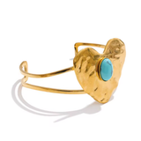 Turquoise Heart Cuff Bracelet 18K Gold-Plated Non-Tarnish