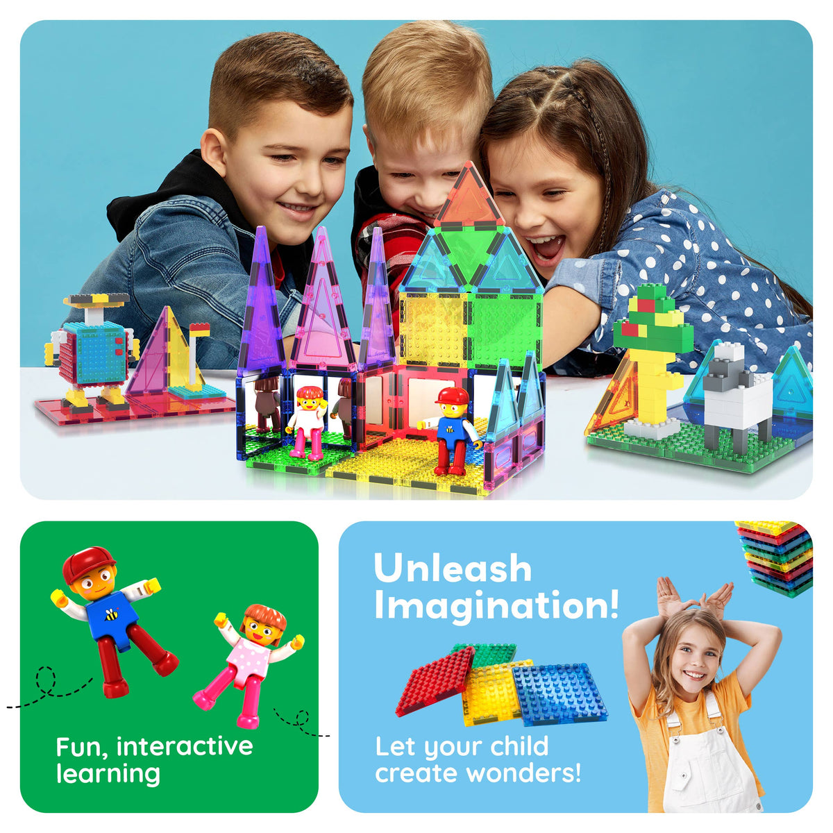 PicassoTiles 63pc Brick & Magnetic Tile Building Set