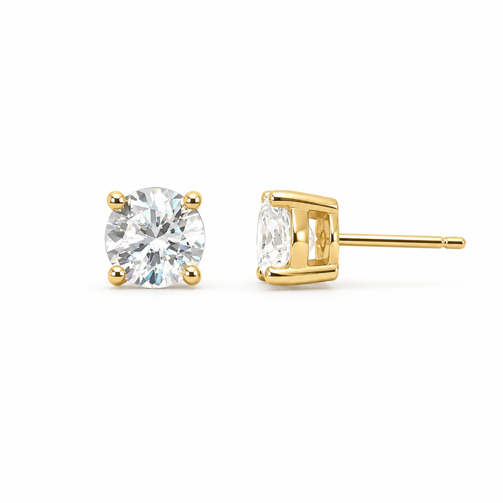 Ellison+Young Round Cut CZ Stud Earrings in Sterling Silver: Gold