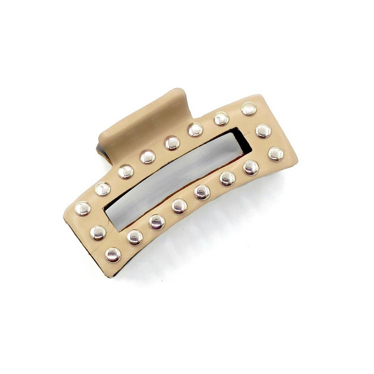 9cm Rectangular Faux Leather Studded Hair Claw