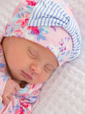 SoftSnooze™ Baby Girls Bamboo Viscose Pretty in Pink Floral Ruffle Knotted Sleep Gown & Bow Hat Set