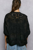 Batwing Sleeve Button Down Solid Crochet Cardigan Top