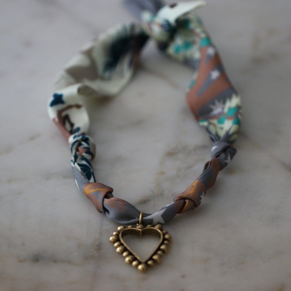 Beaded Heart Scarf Necklace