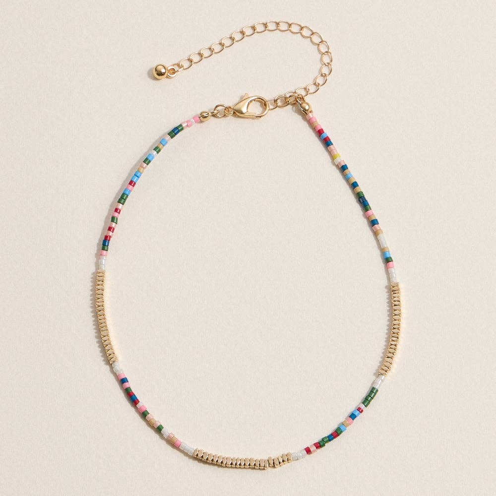 Gold-Trimmed Colorful | Seed Bead Anklet