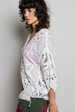 Batwing Sleeve Button Down Solid Crochet Cardigan Top