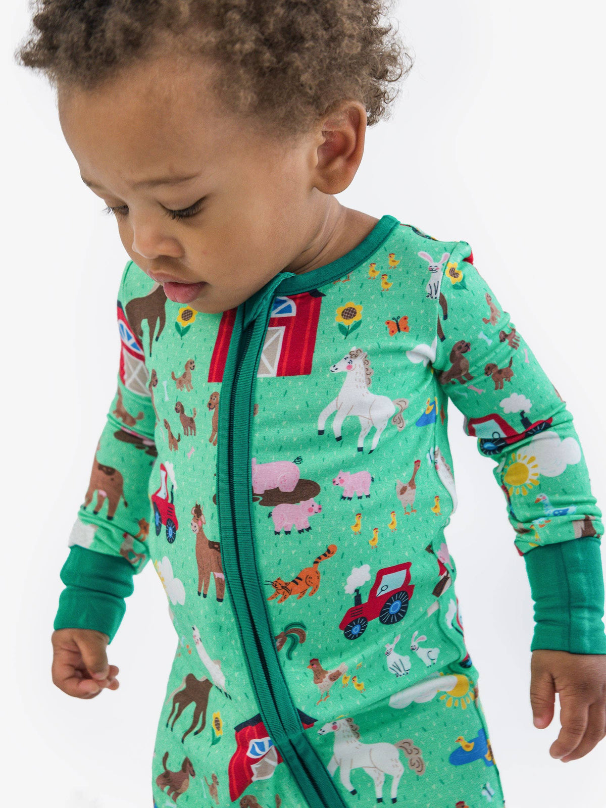 SoftSnooze™ Baby Bamboo Viscose Farm Friends Convertible One Piece Footie Pajama