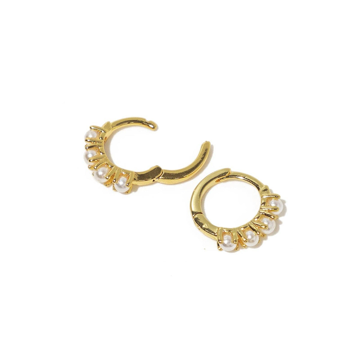 18K Gold Pearl Huggies