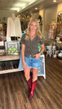 Leopard Printed Short Sleeve Denim Top