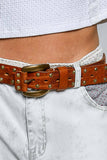 Allover Antique Brass-Tone Studded Genuine Leather Belt