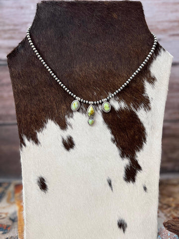 Handmade Sterling Silver Palomino Turquoise Beaded Necklace with Signed Nizhoni