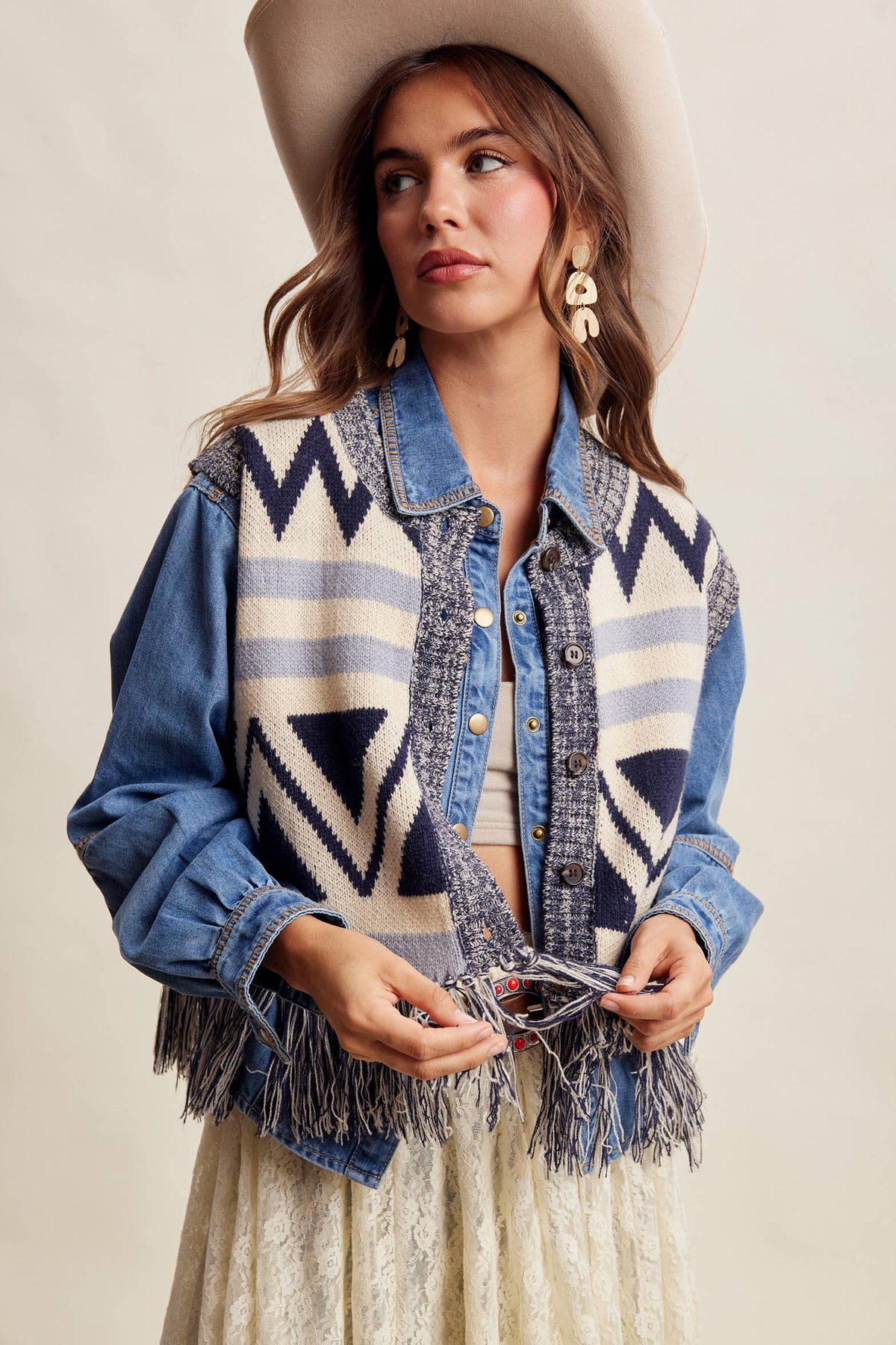 Western Fringe Knit Sweater Vest