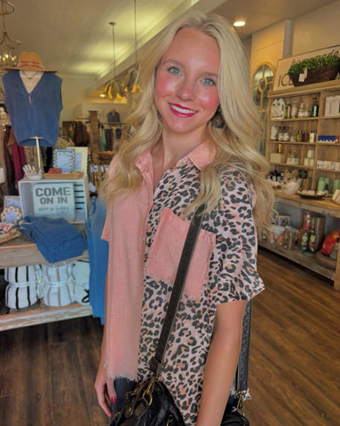 Washed Leopard and Blush Top