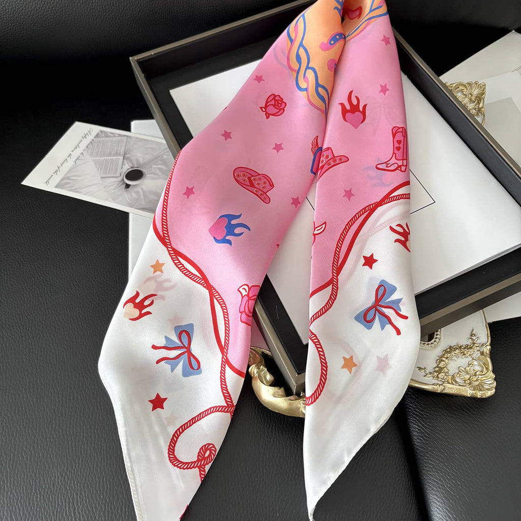 Pink Western Cowgirl Horseshoe Square Scarf Bandana