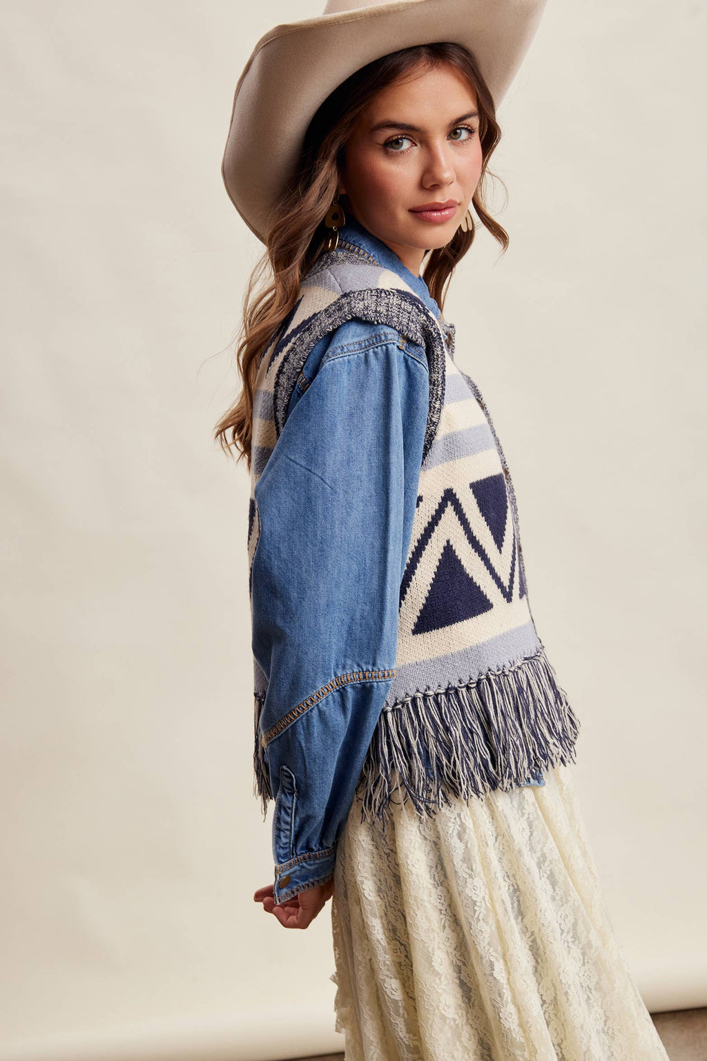 Western Fringe Knit Sweater Vest