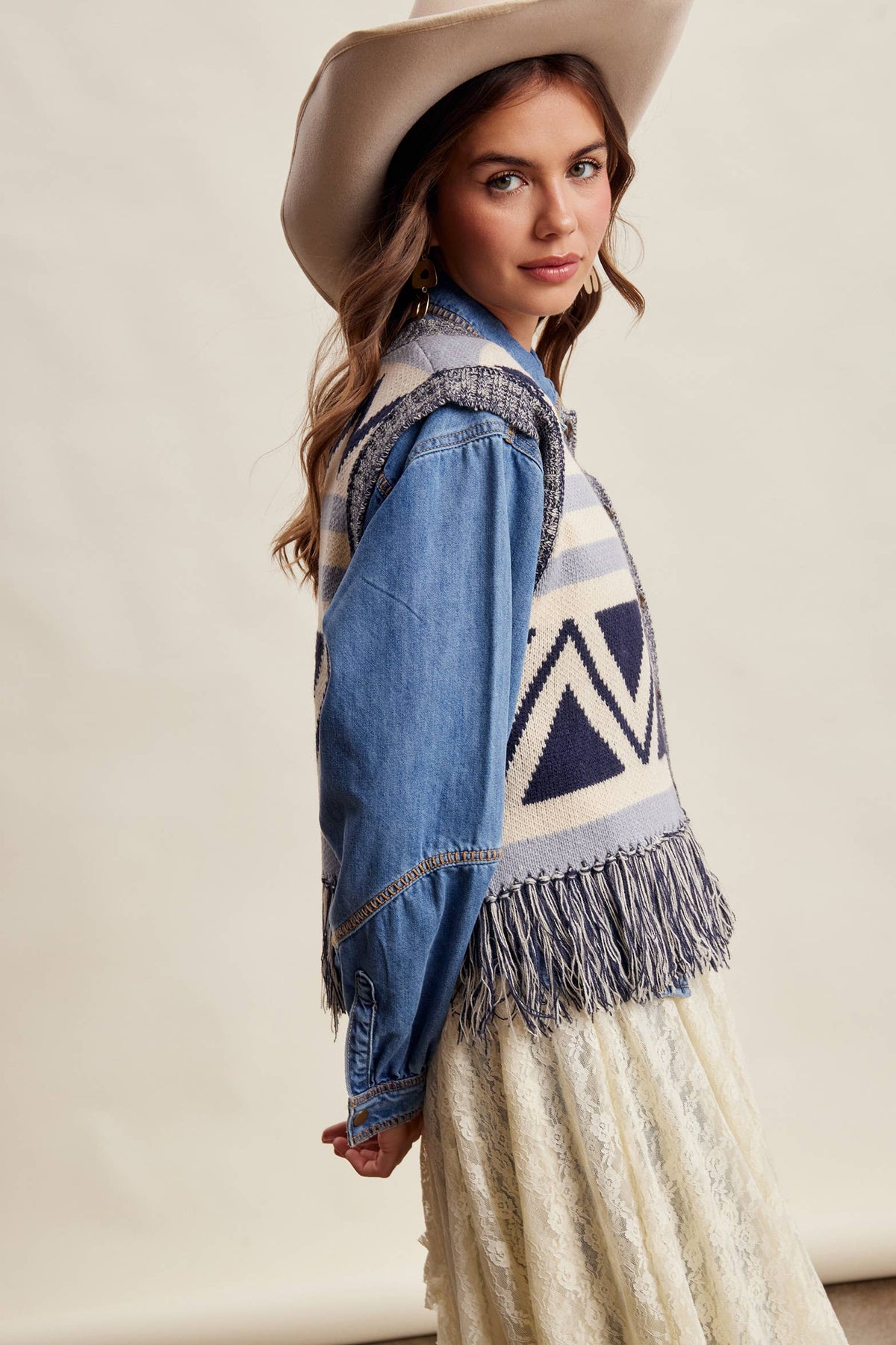 Western Fringe Knit Sweater Vest