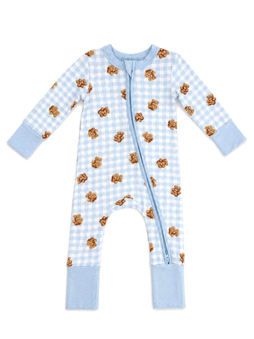 2-Way Zip Romper, Blue Teddy Picnic