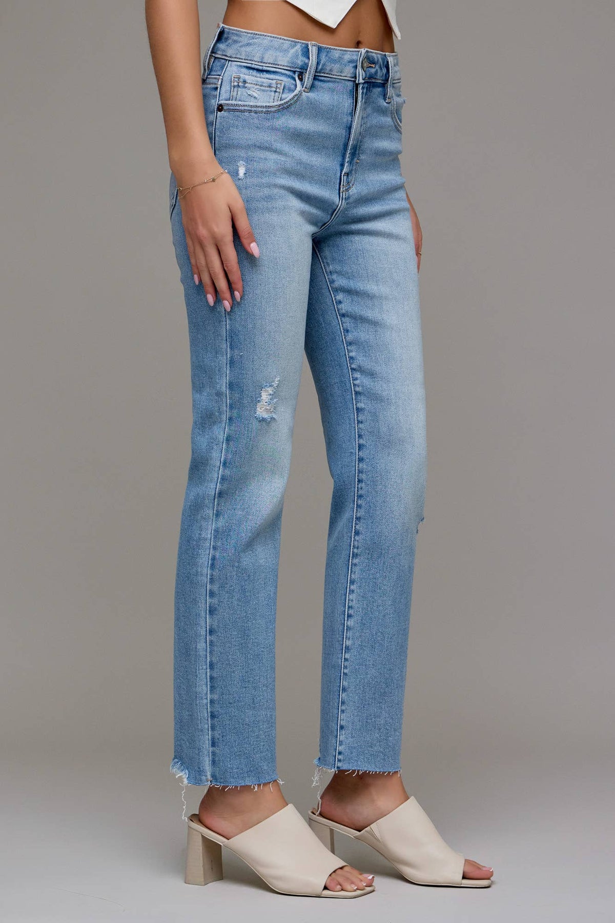 Hidden Brand Medium Light Stretch Cigarette Skinny Raw Hem