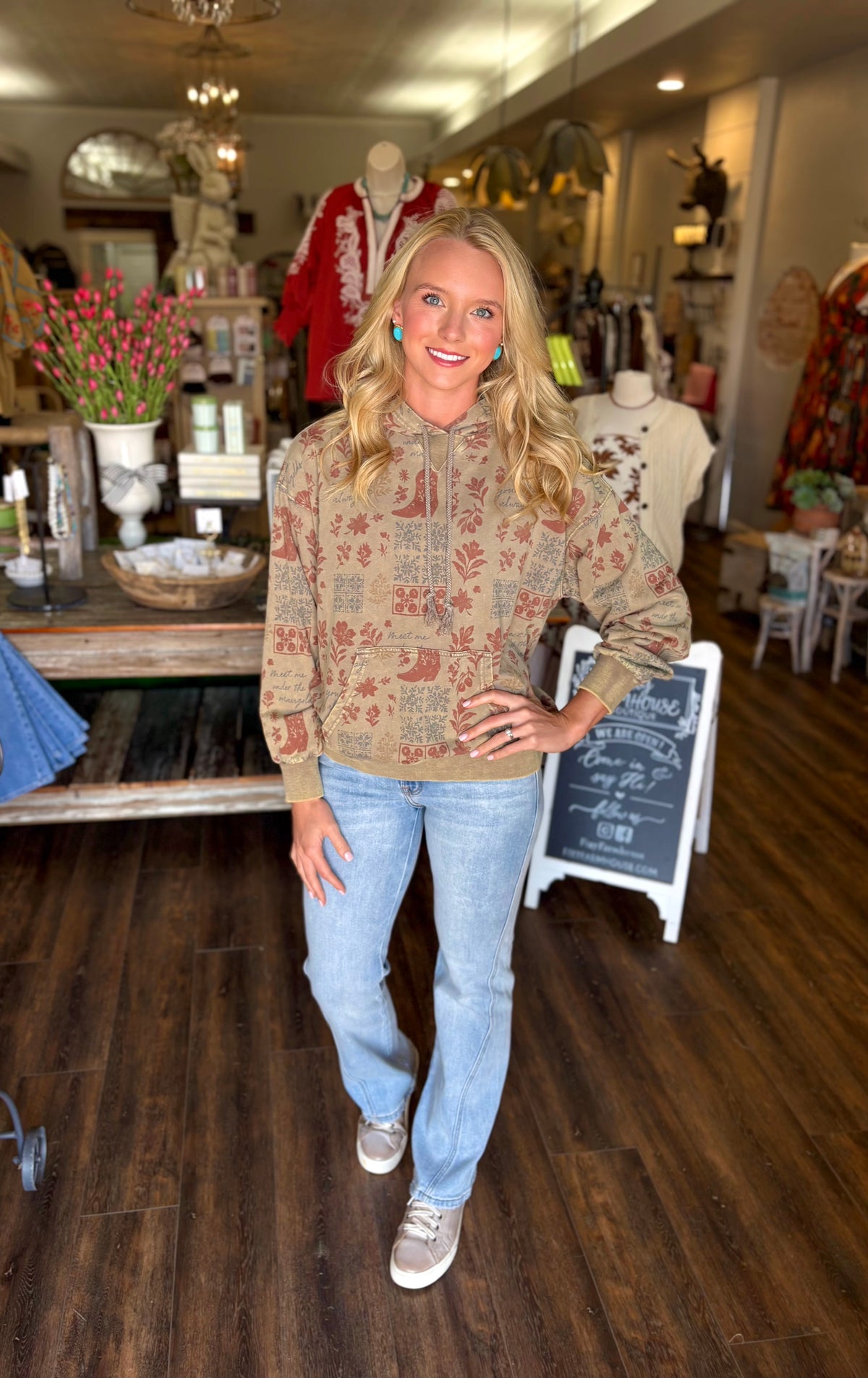 Western Floral Mineral-Wash Hoodie