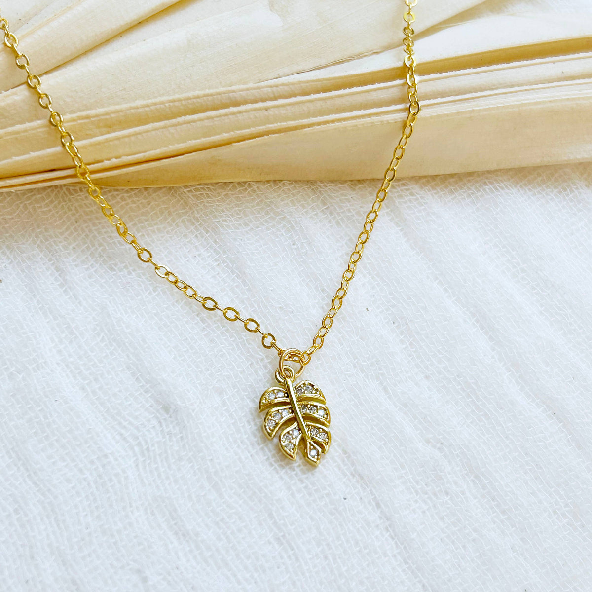 Kara Tozer Dainty Gold Monstera Leaf Necklace