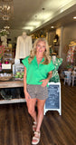 Gold Zipper Short Sleeve Scuba Top