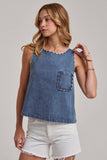 Washed Denim Tank with Scallop Detail