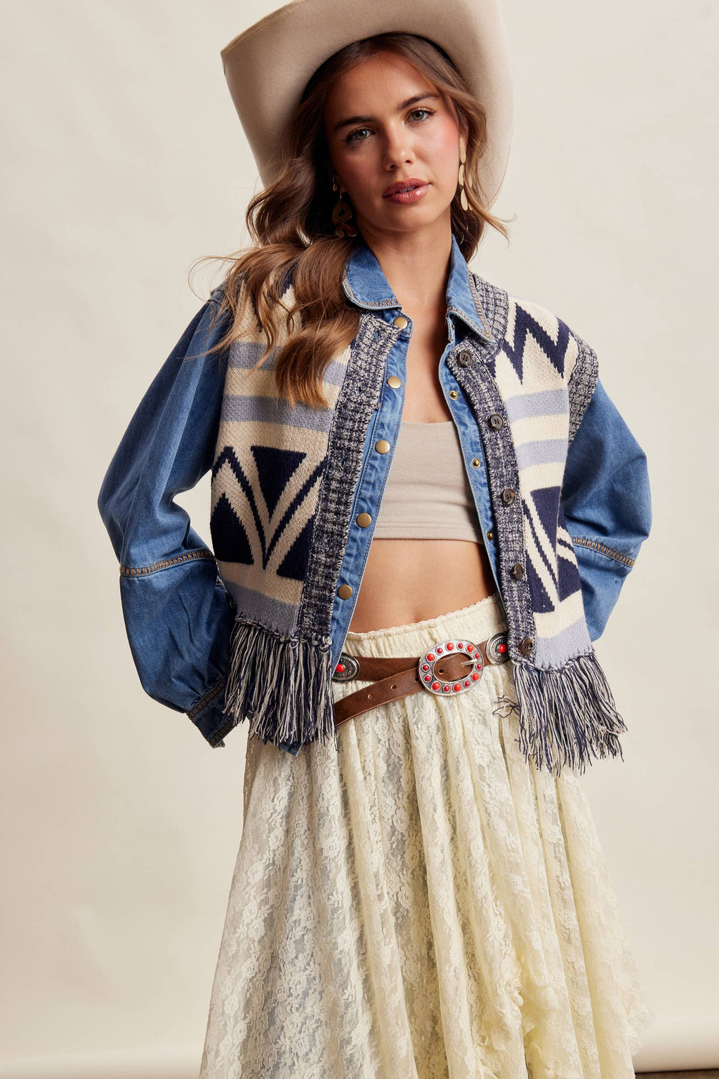 Western Fringe Knit Sweater Vest