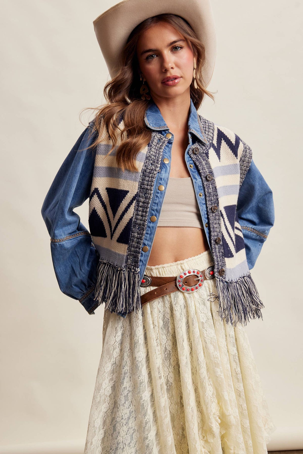 Western Fringe Knit Sweater Vest