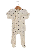 Organic Waffle 2-Way Zip Ruffle Footie, Black Heart