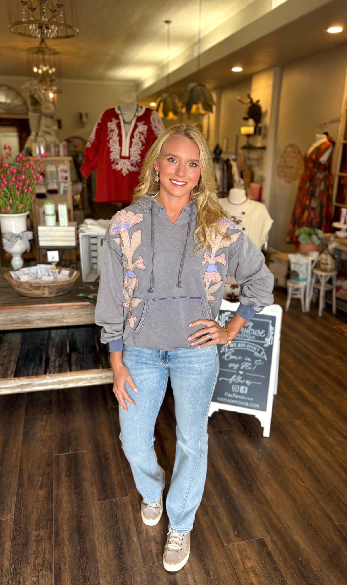 Floral Patch Mineral Wash Hoodie