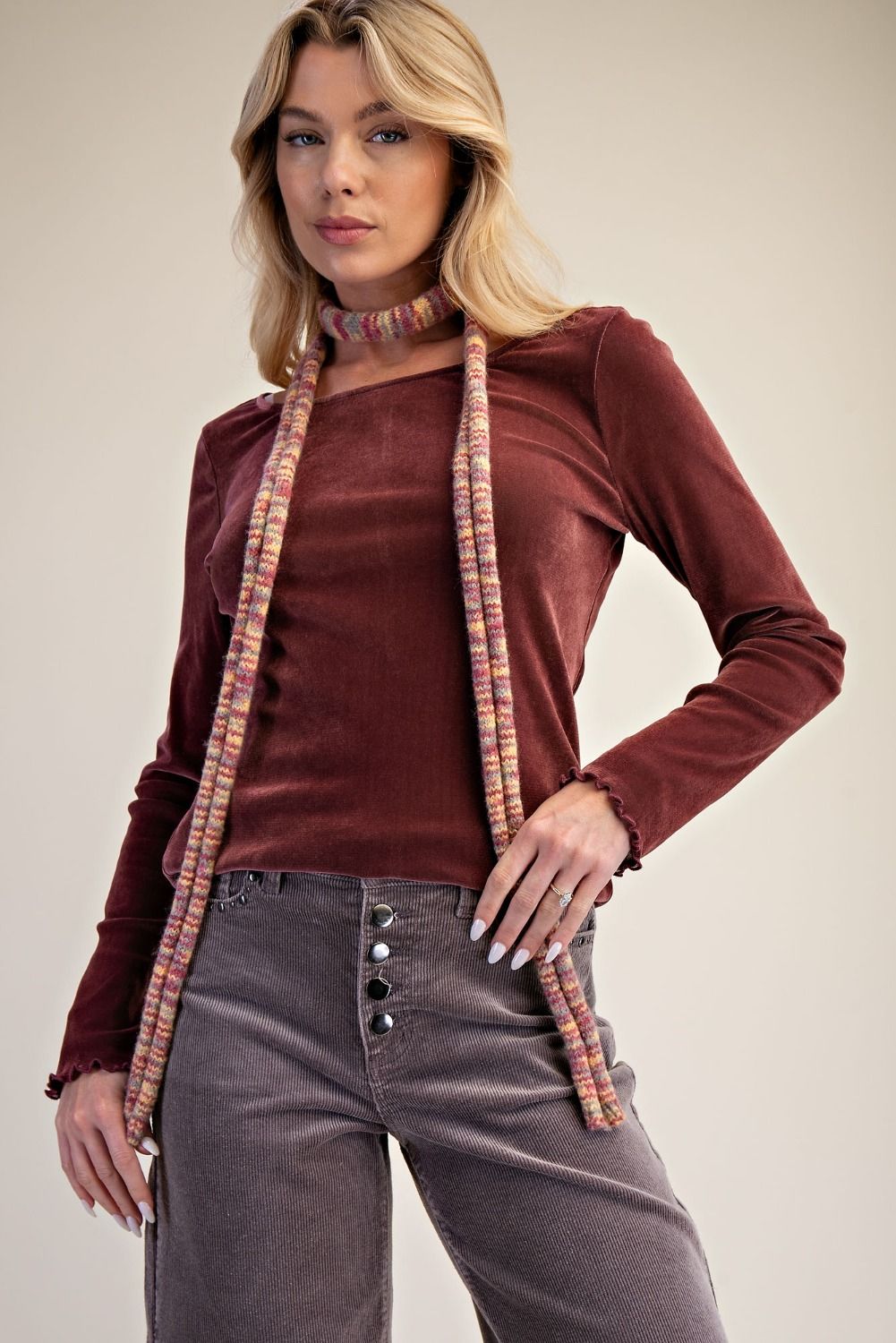 Velvet Boat Neck Top