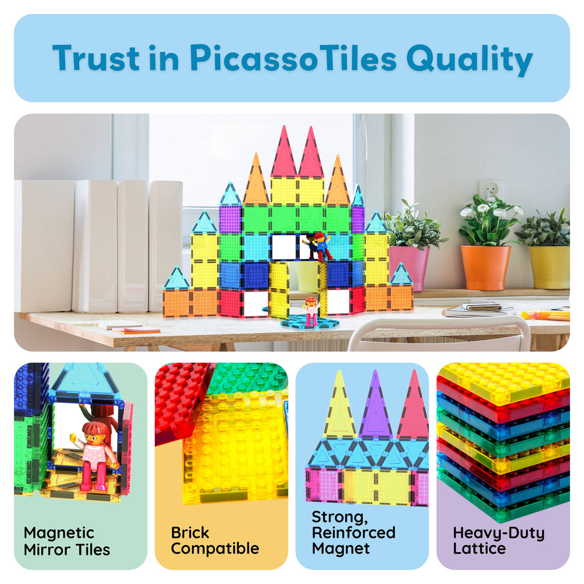 PicassoTiles 63pc Brick & Magnetic Tile Building Set