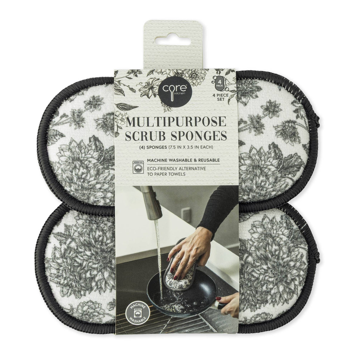 4pc Multipurpose Printed Scrub Sponge - Grey Toile