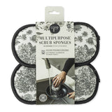 4pc Multipurpose Printed Scrub Sponge - Grey Toile
