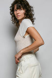 Round Neck Raglan Sleeve Contrast Solid Fitted Rib Top