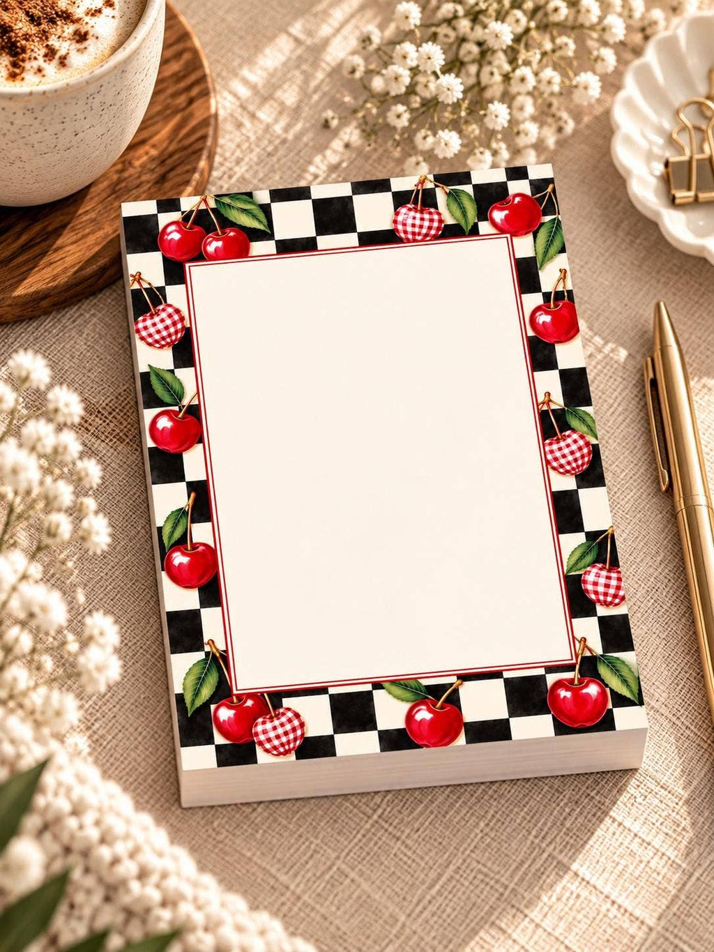 Cherry Checkered Memo Pad | Cute Fruit Stationery