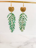 Rayne Acrylic & Brass Earrings-18k-hypoallergenic-green