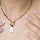 Gold and Steel Horse Shoe Carabiner Charm Holder Necklace