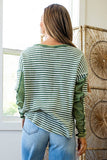 Stripe Thermal Knit Drop Shoulder Casual Top