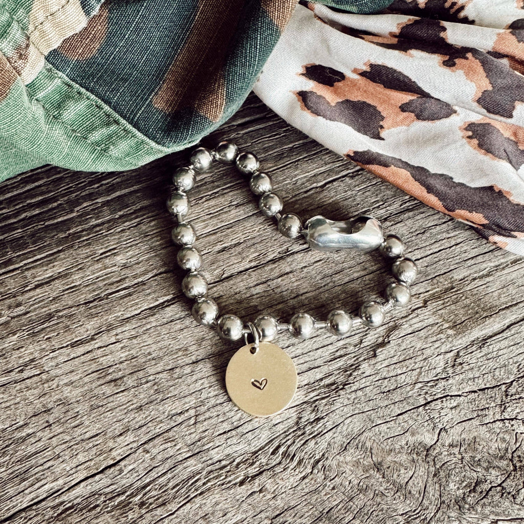 Bushed Stainless Steel & Brass Coin Tag Bracelets