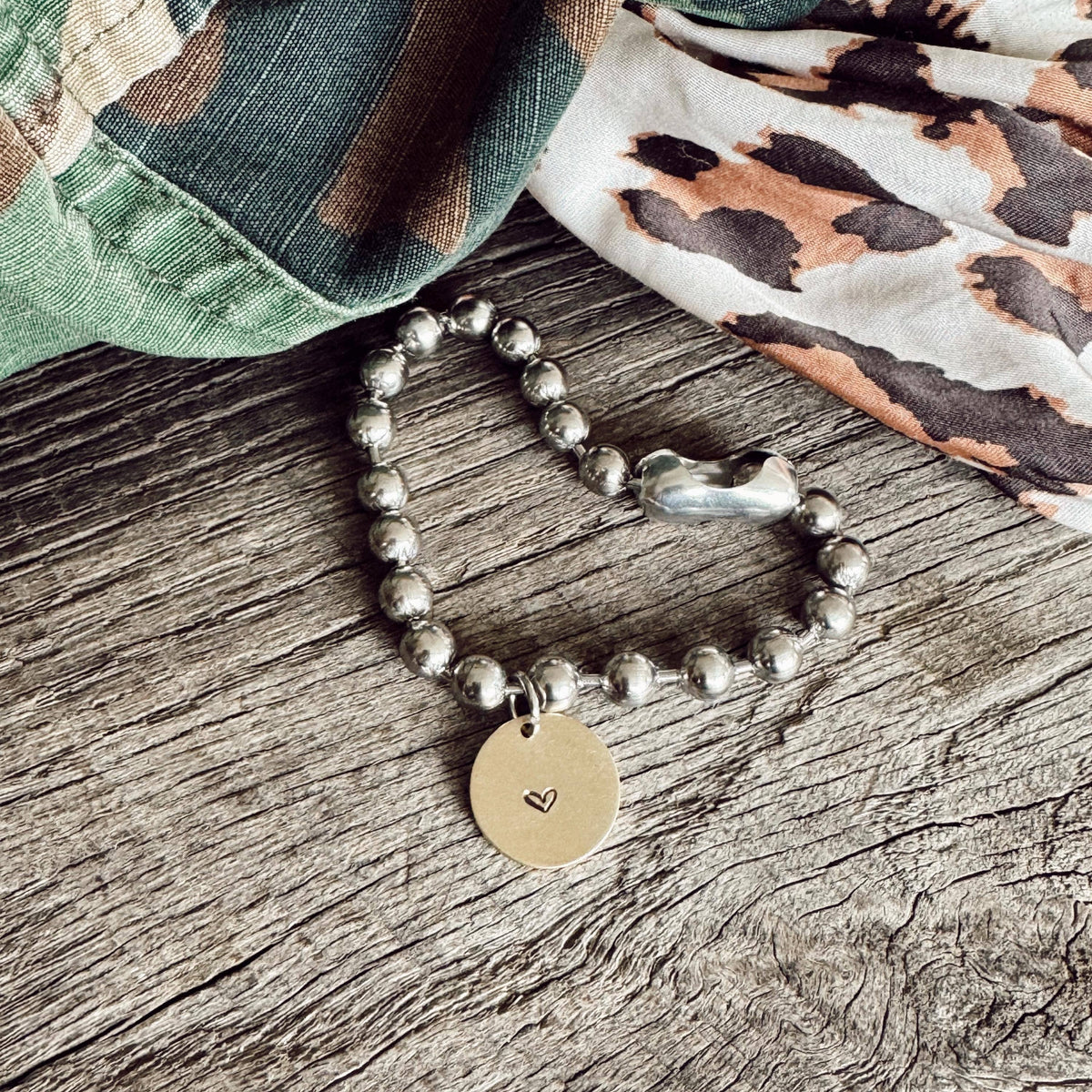 Bushed Stainless Steel & Brass Coin Tag Bracelets