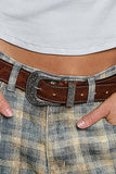 Western-Inspired Floral Embossed Genuine Leather Belt