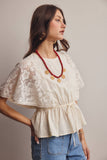 Lace Cape Sleeve Cotton Peplum Top