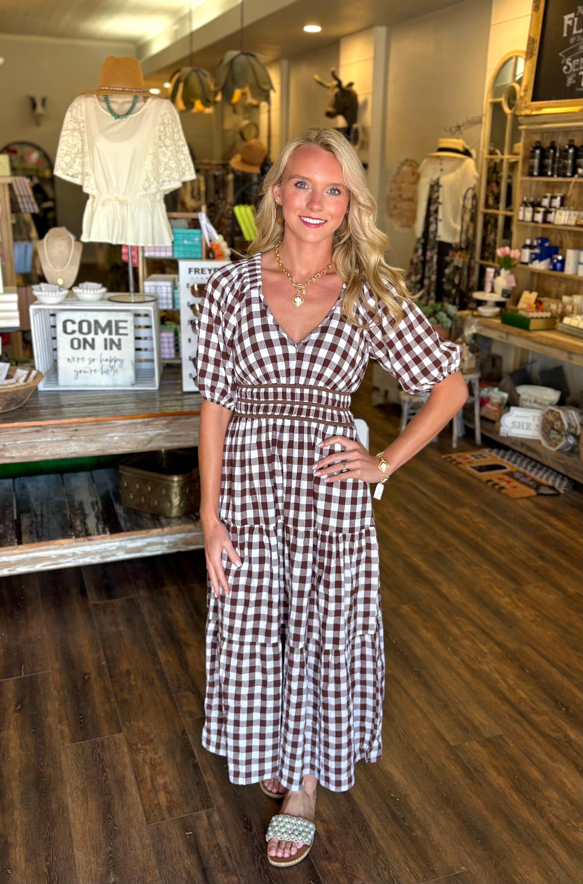 Brown Gingham Dress
