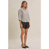 Micro Plaid Dolman Button Up Top