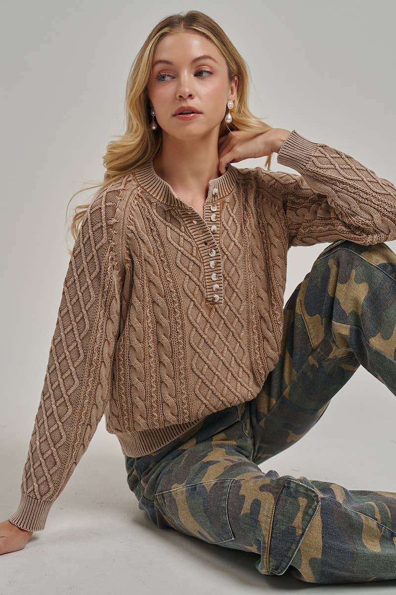 Mineral Washed Cable Knit Sweater