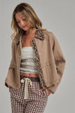 Twill Barn Coat with Leopard Detail